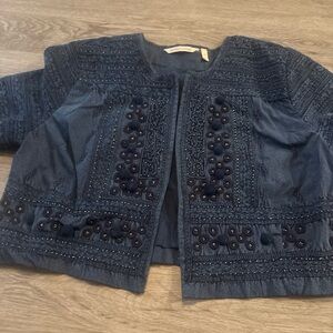 Soft Surroundings Theodora Women’s Navy Embellished Cotton Small Jacket